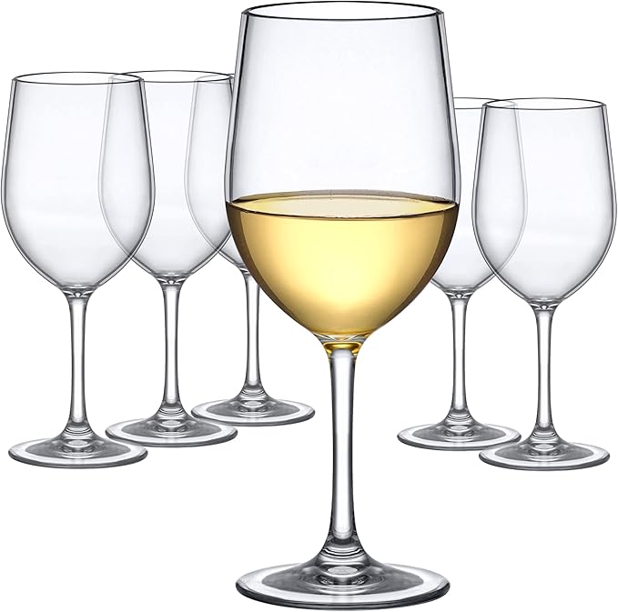 Amazing Abby - Clara - 12-Ounce Unbreakable Tritan Wine Glasses (Set of 6), Plastic Wine Glasses, Reusable, BPA-Free, Dishwasher-Safe, Perfect for Poolside, Outdoors, Camping, and More