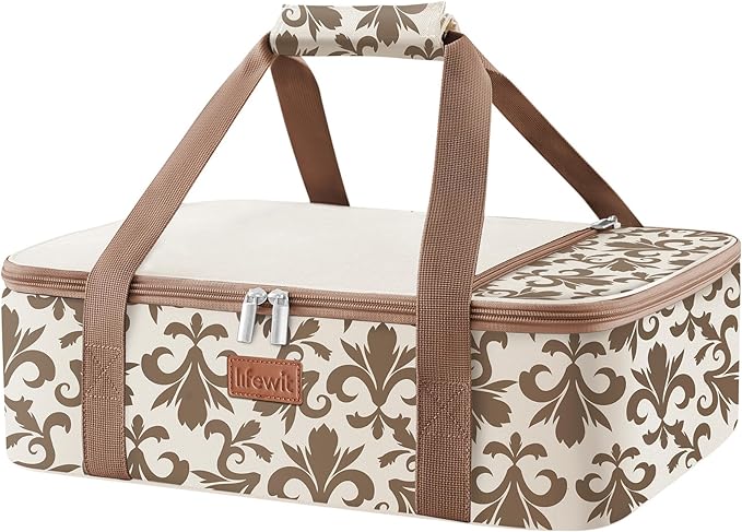 Lifewit Casserole Carrier for Hot or Cold Food, Insulated Casserole Baking Dish Bag Food Carrier, Lasagna Holder for Potluck/Parties/Picnic/Cookouts, Fits 9"x13" Baking Dish, Cream