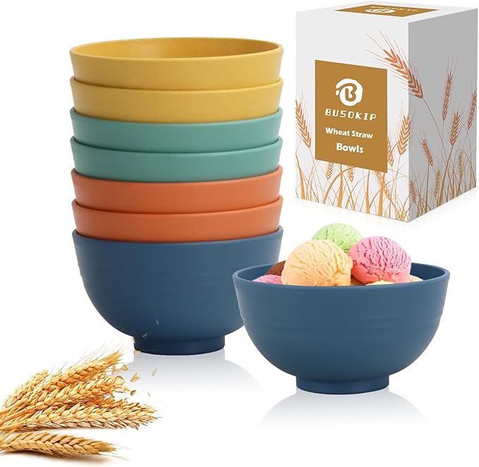 Wheat Straw Bowls, 10 OZ Snack Bowl Set of 8, Unbreakable Small Bowl, Alternative Plastic Bowls Reusable for Snack, Dessert and Appetizer, Microwave and Dishwasher Safe (Multicolor)
