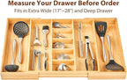Umilife Extra Large Expandable Kitchen Drawer Organizer for Utensil and Junk, 19" Deep for Big Drawer, 17" to 28" Adjustable Bamboo Wood Drawer Divider, Cutlery Tray, Flatware Holder