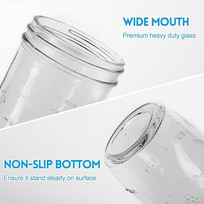 Mason Jars Wide Mouth 24oz, 10 pack Glass Pickle Canning Jars Food Storage With Airtight Mason Jar lids and Bands for Canning, Preserving, Fermenting, Pickling for Microwave/Freezer/Dishwasher