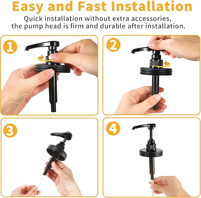 Mason Jar Dispenser, 4PK Coffee Bar Syrup Dispenser, Pump and Lid for Regular Mouth Mason Jar, Food Grade Rust-Proof Pump for Liquid Condiments, Ketchup, Honey, Syrup and More