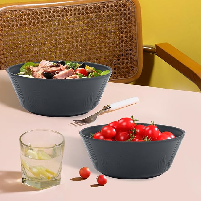 36 oz Large Cereal Bowls Set of 6, Alternative to Plastic Popcorn Bowls Reusable, Unbreakable Wheat Straw Bowls, Microwave Safe Large Cereal Bowl for Kitchen, Serving, Camping(Black)