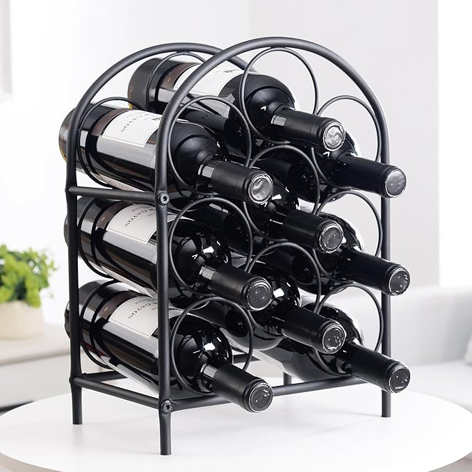 GOSSI 3- Tier Home Wine Bar for Wine Lovers Restaurant Hotel Wine Rack Standing Floor Cabinets Wine Bottle Holders Stands - Black 9 Bottle Metal Stand Christmas Decorations（23036）