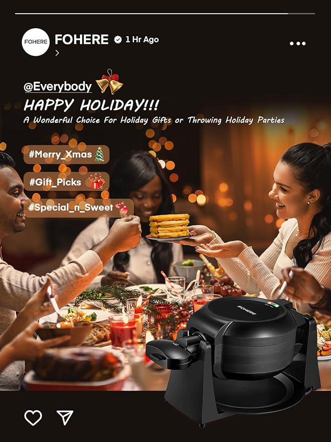 Waffle Maker, 1400W Double Belgian Waffle Iron 180° Flip, 8 Slices in 3 Mins, Rotating & Nonstick Plates, Anti-Scald, Removable Drip Tray Easy to Clean, Cool Touch Handle, Space-Saving Storage(Black)