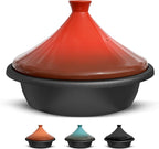 KooK Moroccan Tagine, Enameled Cast Iron Cooking Pot, Tajine with Ceramic Cone-Shaped Closed Lid, 3.3 QT, (Crimson)