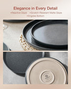 Famiware Milkyway Stoneware Dinnerware Sets with Mugs, Service for 4 (16 Pieces), Reactive Glaze Plates and Bowls Sets, Microwave and Dishwasher Safe Dishes Set, Matte Dark Charcoal