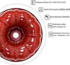 Classic Bakeware 9.5 Inch Non-stick Fluted Cake Pan,Heavy Duty Carbon Steel Tube Baking Mold Red