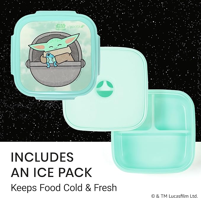 Yoobi Star Wars X Grogu Bento Box, Ice Pack & Water Bottle Set – Gift for Kids and Tweens – 3 Compartment Lunch Box, Dishwasher & Microwave Safe – BPA & PVC Free, Leakproof