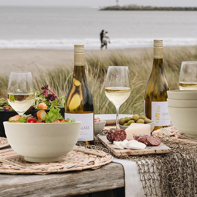 Wheat Straw Bowls 60 OZ Large Salad Bowl Set of 6, Microwave and Dishwasher Safe Plastic Serving Bowls, Unbreakable Kitchen Bowl, Big Bowls for Eating, Soup, Popcorn and Ramen (Beige)