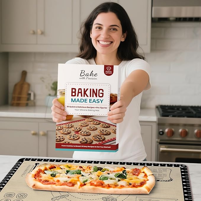 Extra Thick Silicone Baking Mat with 10 Easy Recipes,Silicone Mat for Baking, Non Stick Pastry Mat for Dough Rolling, Macaron, Cookie, bread, Pizza, Fondant/Pie Crust, Oven& Dishwasher Safe