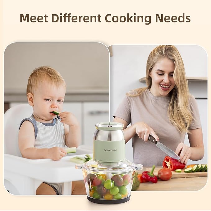 Green Food Processor,500W Electric Meat Grinder with 8 Cup Glass Bowl and 4 Sharp Blades, Food Chopper & Vegetable Chopper for home use,Meat Processor, Vegetables, Fruits and Nuts