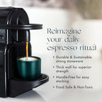 Folk Ceramics Leonard Ceramic Espresso Cups | Modern Stackable Demitasse Mugs for Espresso | Thick Walled, Handleless, Durable, Dishwasher & Microwave Safe | Set of 2, 3oz | Blue Emerald