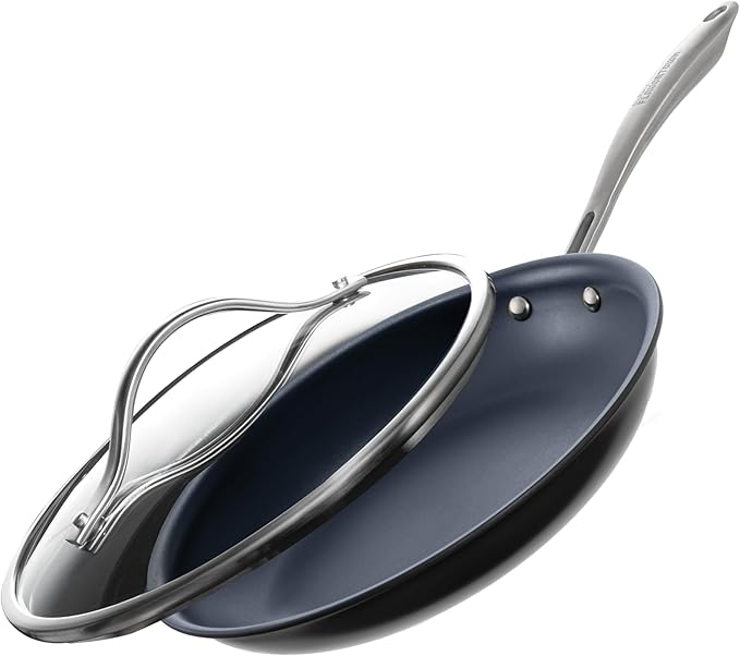 Guy Fieri's Flavortown Laser Titanium 12” Fry Pan with Lid - Non-stick Cookware Without PFAS, PTFE, or PFOA, 3x More Durable, Dishwasher Safe, Oven Safe