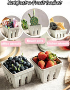 Gomakren Ceramic Berry Basket Set of 2, Square Fruit Bowl with Holes, Small Fruit Basket Containers for Kitchen Counter, Berries, Strawberry, Grape, Cherry, White