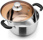 E-far 3 Quart Stock Pot, Stainless Steel Metal Soup Pot with Glass Lid for Cooking, Healthy & Rust Free, Heavy Duty & Dishwasher Safe