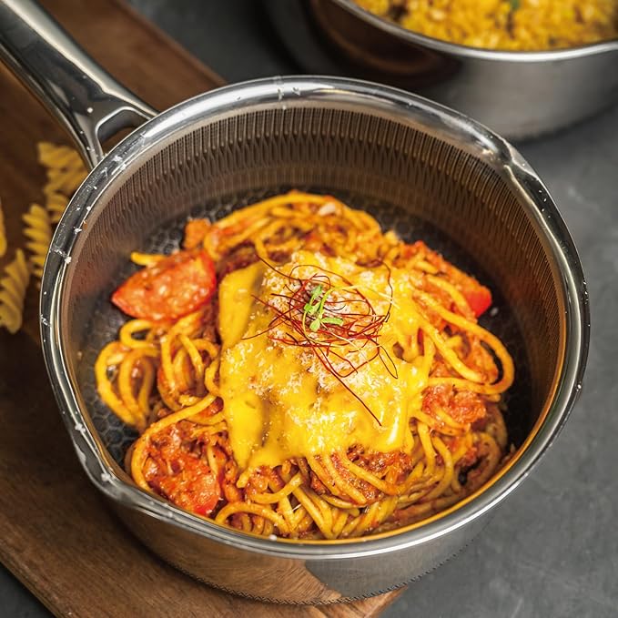 Hybrid Nonstick 2 QT Saucepan with Lid, Stainless Steel Honeycomb Pot with Two Pour Spouts,Compatible with All Cooktops,Dishwasher and Oven Safe