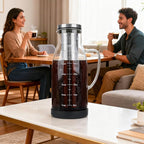 Airtight Cold Brew Coffee Maker Pitcher 51oz, Glass Iced Coffee Maker Pitcher with Removable Stainless Steel Filter and Non-Slip Base, 1.5L Iced Tea Maker