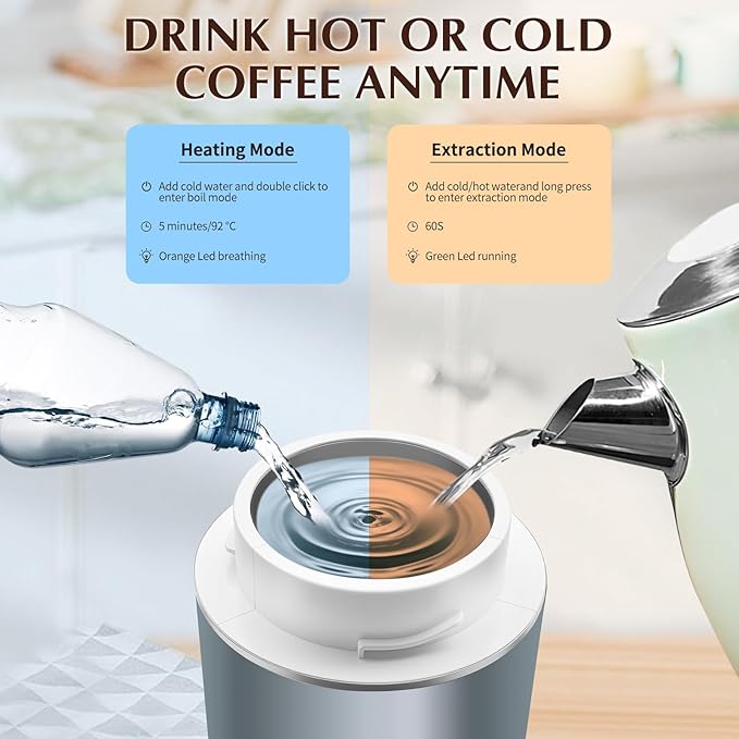 3-in-1 Portable Espresso Machine for Travel & Camping- 20 Bar Self-Heating Portable Coffee Maker with USB-C LED Display Car Coffee Maker, Compatible with Grounds&Capsules(Ns&DG) for RV,Hiking (Silver)