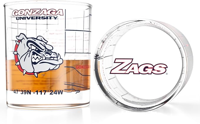 Greenline Goods – University of Gonzaga Bulldogs College Whiskey Glasses (Set of 2), 10 oz – Full-Color Logo + Campus Map