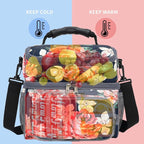 FlowFly Double Layer Cooler Insulated Lunch Bag Adult Lunch Box Large Tote Bag for Men, Women, With Adjustable Strap,Front Pocket and Dual Large Mesh Side Pockets