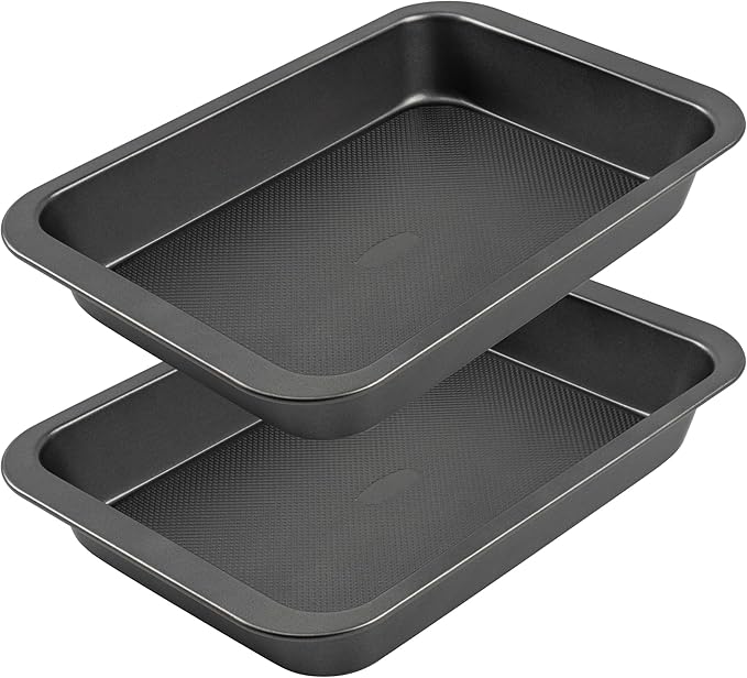 Cake Pan, Nonstick Baking Pan for Cake, Bread, Brownie or Lasagna, Heavy Duty Baking Dish with Diamond Texture Pattern and Wide Grips, Set of 2