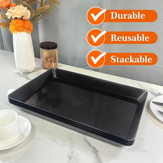 Serving Tray Platter, 5 Pcs Food Tray for Veggie Fruit Snack Dessert Cookie Cheese, Food Trays for Party Supplies Display, Plastic Platters for Serving Food, Large Trays, BPA Free