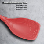 Large Silicone Cooking Spoon, Non-Stick Solid Spoon set with Deep Bolw and Measurement Mark for Mixing, Serving, Draining, Scooping, Scraping, Heat Resistant Kitchen Utensils, Red
