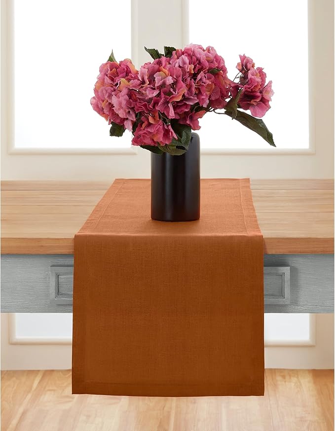 Solino Home Linen Cinnamon Table Runner 120 Inches Long - 100% Pure Linen 14 x 120 Inch Table Runner for Dining, Fall, Autumn, Halloween - Fete