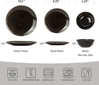 Famiware Aegean Stoneware Dinnerware Set for 8, Plates and Bowls Sets, 24 Pieces Scratch Resistant Dinner Set, Handmade Irregular Round Dishes - Microwave and Dishwasher Safe, Black Coffee