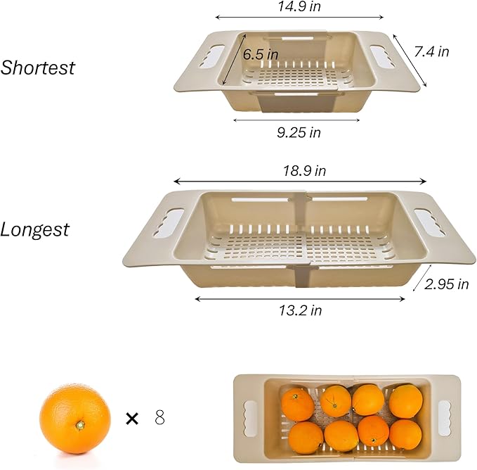 2-Pack Extendable Over the Sink Strainer Colander Basket, Expandable Collapsible Food Drainer, Wash Fruits and Vegetables, Drying Rack