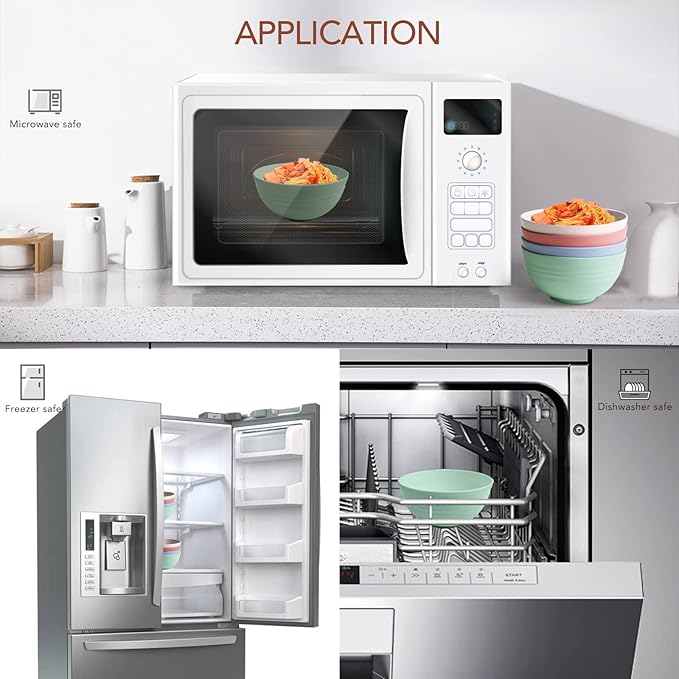 greenandlife Lightweight & Unbreakable Wheat Straw Bowl - Noodle Fruit Soup Bowl Rice Bowls Dishwasher Microwave Safe Cereal Bowl sets 4pcs