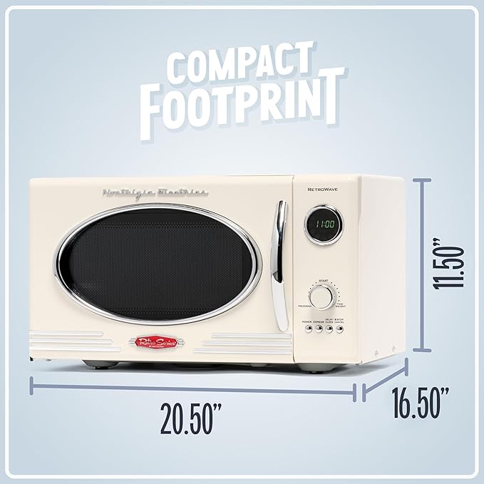 Nostalgia Retro Countertop Microwave Oven, 0.9 Cu. Ft. 800-Watts with LED Digital Display, Child Lock, Easy Clean Interior, Ivory