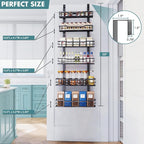 Over The Door Pantry Organizer，6-Tier Over The Door Organizer with Adjustable Basket，Metal Hanging Pantry Organizers and Storage for Kitchen, Back of Door Seasoning Rack (Black)