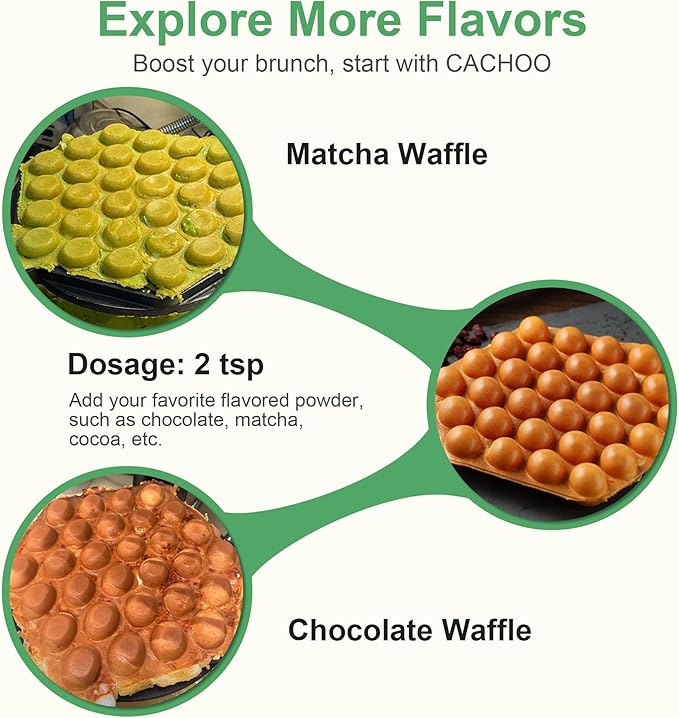 Bubble Waffle Maker, 1000W 7" Non-Stick Griddle, Hong Kong Egg Waffle Maker, Perfect for Creative Ice Cream Desserts