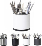 Kitchen Utensil Holder Silverware Organizer 360°Rotating For Counter Organizer Stainless Steel Storage Silverware Caddy 3 Compartment Flatware Spoon Spatula Tool Cutlery Container（White）