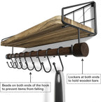 Alsonerbay Floating Shelves Wood Shelves for Wall, Rustic Wood Kitchen Shelf with Towel Bar and 8 Removable Hooks for Hanging Cooking Utensils or Mugs