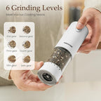 Electric Salt and Pepper Grinder Set, Rechargeable with LED Lights, Stainless Steel Automatic Pepper & Salt Mill, Adjustable Coarseness, Large Capacity, Black/White