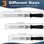Anaeat Icing Spatulas, Set of 3 Professional Cake Angled Offset Spatula with 6", 8", 10" Stainless Steel Blades - Thickened Frosting Knife with Plastic Handle for Cake Decorating, Pastry & Baking