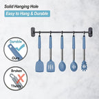 Silicone Spatula and Cooking Spoon,5 Pack Solid & Slotted Spoons and Spatulas High Heat resitant for Kitchen, Stainless Steel Handle Coated with Silicone, Non Stick Utensil, Starry blue