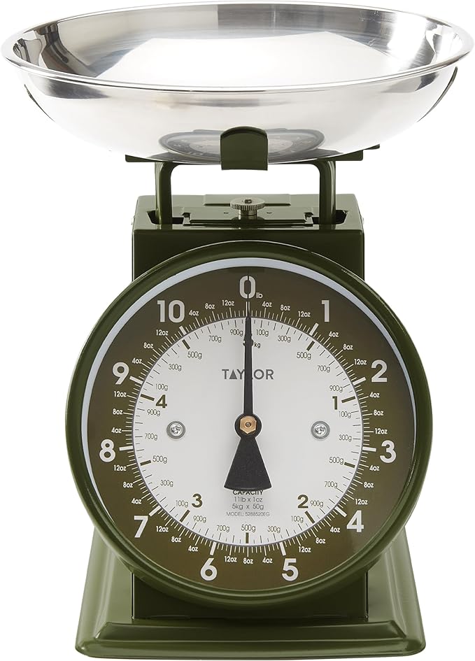 Taylor Mechanical Kitchen Weighing Food Scale with Bowl, Weighs up to 11lbs, Measures in Grams and Ounces, Food Scales for Kitchen, Green