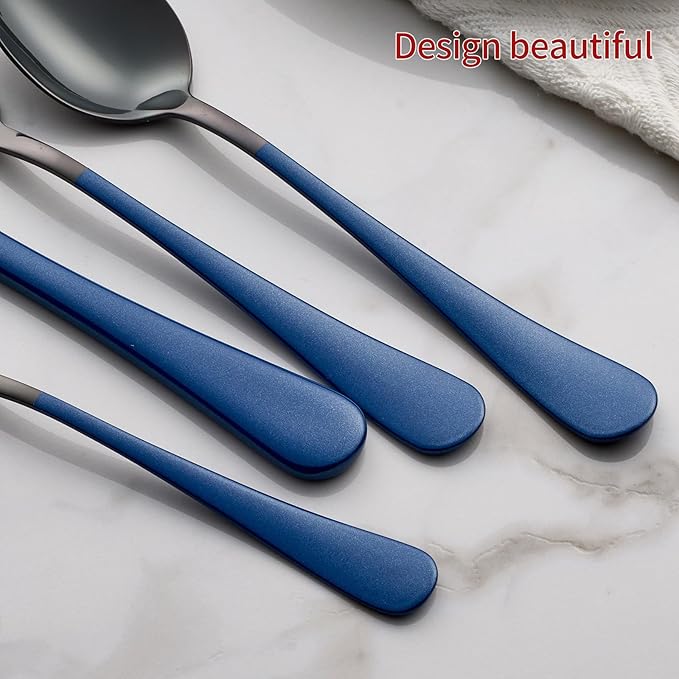20-Piece Black Silverware Set 18/0 Stainless Steel Flatware Sapphire Blue Handle Cutlery Set Service for 4 Dinner Knives Forks Spoons Set Mirror Finish Dishwasher Safe