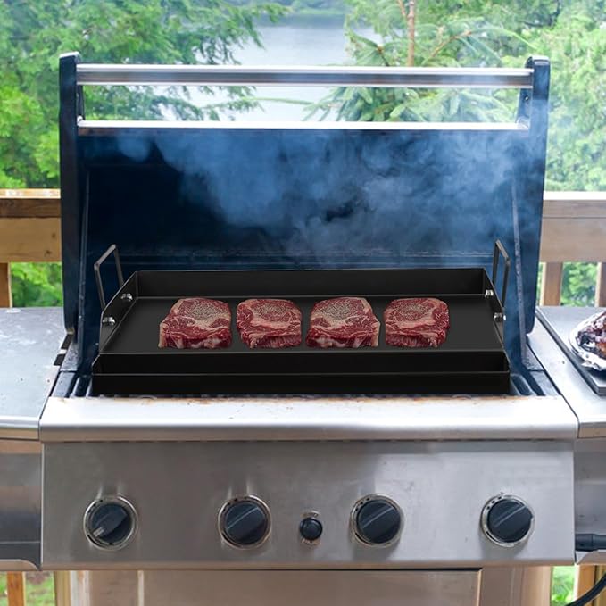 18" x 12" Nonstick Griddle for Gas & Charcoal Grill, Heavy-Duty Flat Top Griddle with Grease Tray for Cooking, Parties & Camping