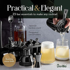 Barillio Black Bartender Kit - Stainless-Steel Cocktail Shaker Set w/Black Bamboo Stand - Mixology Bar Tools w/Drink Shaker, Mixer and Muddler for Cocktails - Home Bar Accessories - 23-Pc Bar Set