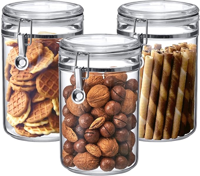 Amazing Abby Cathy - 56-Ounce Plastic Canister (Set of 3), Plastic Airtight Food Container, Stackable for Pantry Storage, BPA-Free and Shatter-Proof, Perfect for Home and Commercial Use