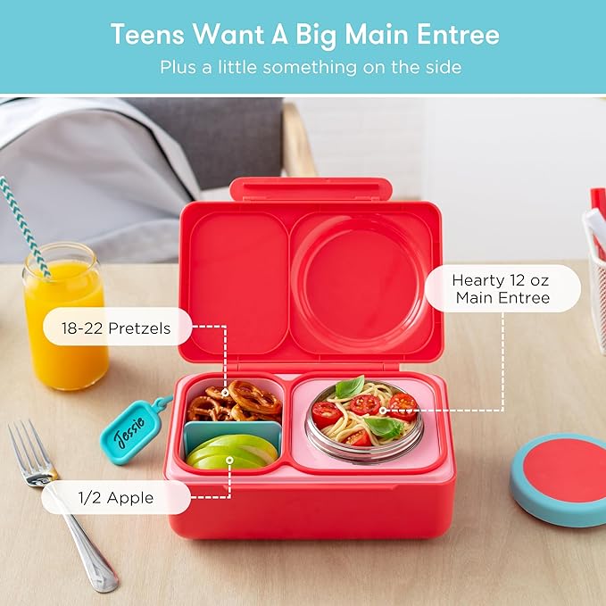 Omie OmieBox UP bento Box for Kids | Insulated Lunch Box | Leak Proof Vacuum Insulated Thermal Food jar | Cooler ice Pack | 2 Compartments (Cherry Pink)