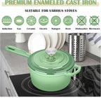 E-far Enameled Cast Iron Sauce Pan, 2 Quart Dutch Oven Saucepan with Lid, Small Sauce Pot for Cooking, Boiling, Healthy & Non Toxic, Induction & Oven Safe, Pistachio Green