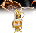 Fockety Vintage Turkish Coffee Pot Set, Decorative Glass Teapot, Heatable Glass Tea Kettle with Lid and Cup, Multi-Purpose Beverage Kettle, Unique Design, Gold