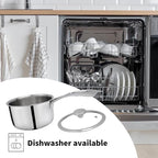 Woogim 304 Stainless Steel Saucepan with Ergonomic Curved Handle,Includes Glass Lid, Easy to Clean Non-stick Multipurpose Sauce Pot 2 Quart Perfect for Milk,Soups,and Sauces