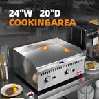 24" Commercial Countertop Griddle, 2 Burners Gas Griddle, 60000 BTU Output, Stainless Steel Flat Top Grill Hot Plate with Natural Gas and Propane Conversion Kit for Restaurant, Food Truck
